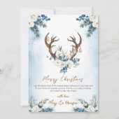 Elegant Script Blue Non Photo Watercolor Reindeer Feestdagenkaart (Voorkant)