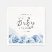 Elegant script blue waterverf floral baby shower servet (Voorkant)