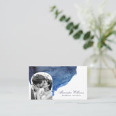 Elegant Script Blue Waterverf Photo Professional Visitekaartje (Staand voorkant)