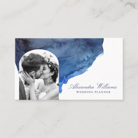 Elegant Script Blue Waterverf Photo Professional Visitekaartje (Voorkant)