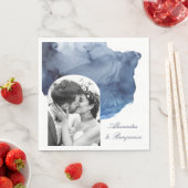 Elegant Script Blue Waterverf Wedding Photo Servet (Insitu)