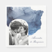 Elegant Script Blue Waterverf Wedding Photo Servet (Voorkant)