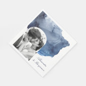 Elegant Script Blue Waterverf Wedding Photo Servet (Hoek)