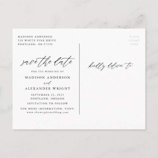 Elegant Script Blush 4 Fotocollage De datum opslaa Aankondigingskaart (Achterkant)