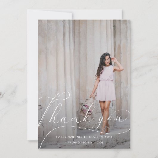Elegant Script Blush Afstuderen Bedankt Foto (Voorkant)
