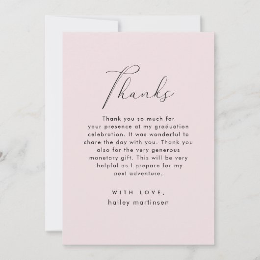 Elegant Script Blush Afstuderen Bedankt Foto (Achterkant)
