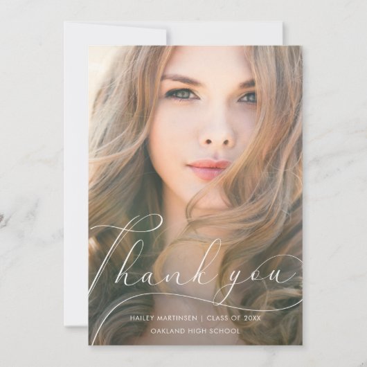 Elegant Script Blush Afstuderen Bedankt Foto (Voorkant)