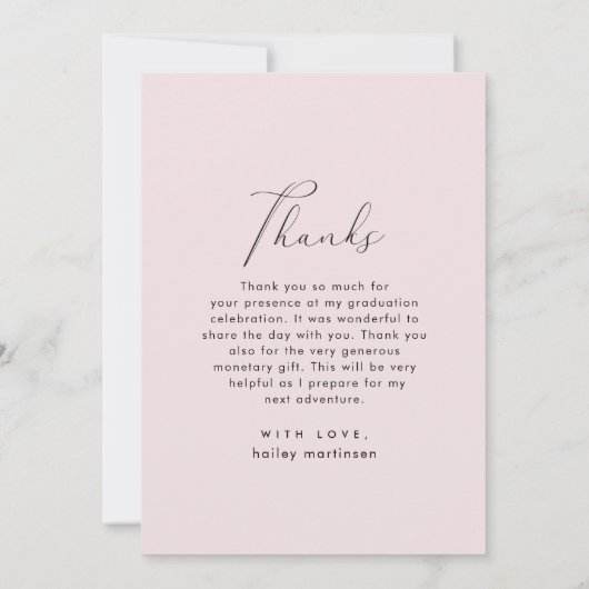 Elegant Script Blush Afstuderen Bedankt Foto (Achterkant)