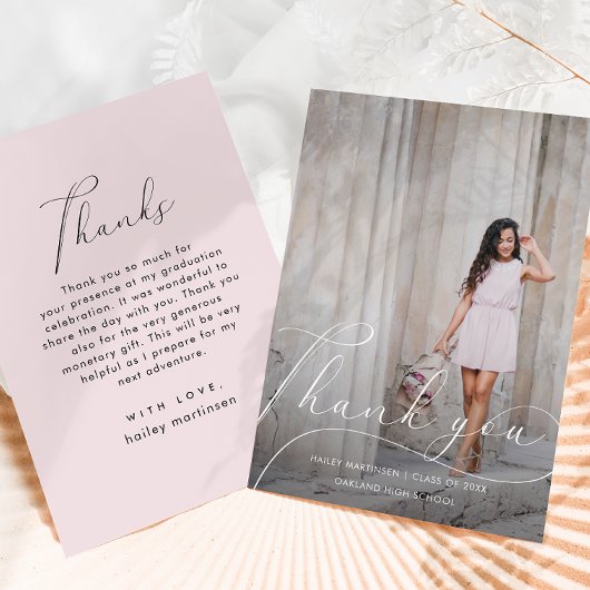 Elegant Script Blush Afstuderen Bedankt Foto