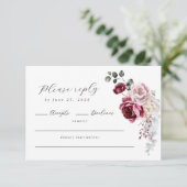 Elegant Script Blush & Bourgondië Floral QR-code RSVP Kaartje (Staand voorkant)