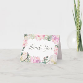 Elegant Script Blush Floral Wedding Thank You Bedankkaart