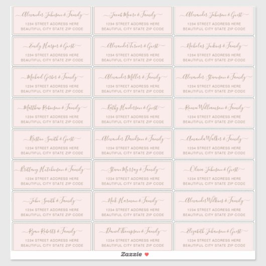 Elegant Script Blush Gold Wedding Guest Address Sticker (Vel)
