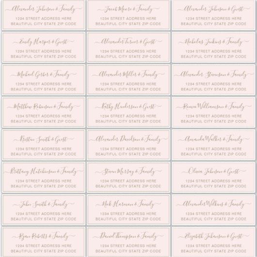 Elegant Script Blush Gold Wedding Guest Address Sticker (Voorkant)