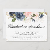 Elegant script blush & navy afstuderen open house kaart (Voorkant)