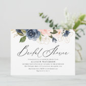 Elegant script blush & navy vrijgezellenfeest  kaart (Staand voorkant)