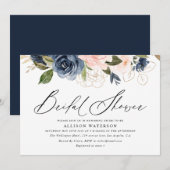 Elegant script blush & navy vrijgezellenfeest  kaart (Voorkant / Achterkant)