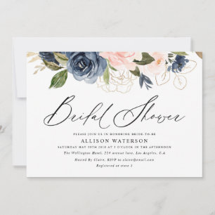 Elegant script blush & navy vrijgezellenfeest  kaart