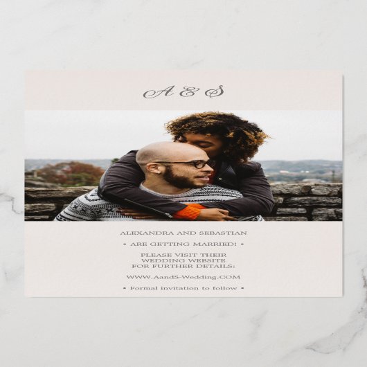 Elegant Script Blush Pearl Save the Date Roos Gold Folie Uitnodiging (Achterkant)