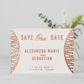 Elegant Script Blush Pearl Save the Date Roos Gold Folie Uitnodiging (Staand Voorkant)
