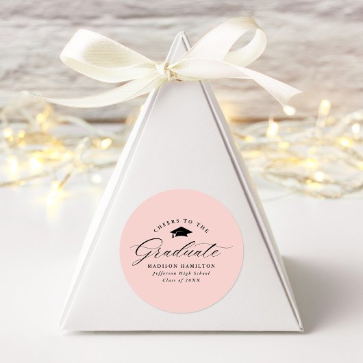 Elegant Script Blush Pink Cheers op de Afstuderen Ronde Sticker