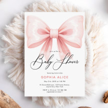 Elegant Script Blush Pink Coquette Bow Baby shower