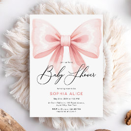 Elegant Script Blush Pink Coquette Bow Baby shower Kaart