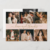 Elegant Script Blush Pink Gold 6 Foto Collage Bedankkaart (Voorkant / Achterkant)