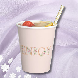 Elegant Script Blush Pink Roses Vrijgezellenfeest Papieren Bekers