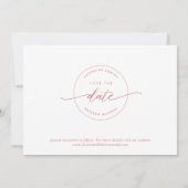 Elegant script, Blush Pink, White Simple Wedding Save The Date (Achterkant)