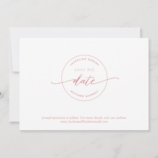 Elegant script, Blush Pink, White Simple Wedding Save The Date (Achterkant)