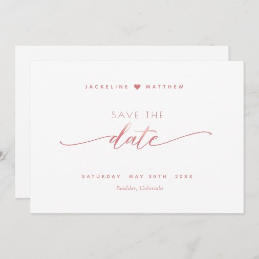 Elegant script, Blush Pink, White Simple Wedding Save The Date (Voorkant / Achterkant)