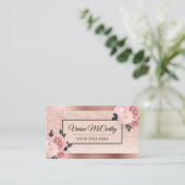 Elegant Script Blush Roos Floral & Folie Glitter Visitekaartje (Staand voorkant)