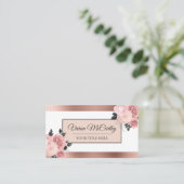 Elegant Script Blush Roos Floral & Folie Visitekaartje (Staand voorkant)