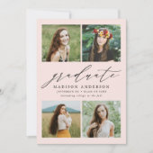 Elegant Script Blush Roze 4 Foto Graduation Party Kaart (Voorkant)