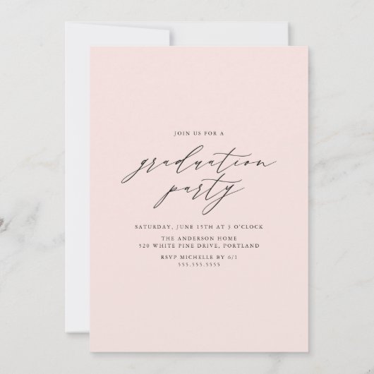 Elegant Script Blush Roze 4 Foto Graduation Party Kaart (Achterkant)