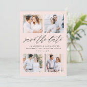 Elegant Script Blush Roze 4 Fotocollage Save The Date (Staand voorkant)