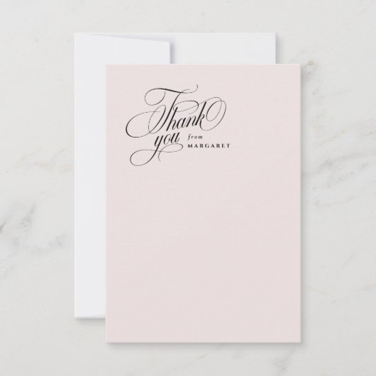 Elegant script blush roze baby shower bedankkaart (Voorkant)