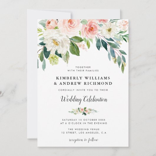 Elegant script blush roze bruiloft kaart (Voorkant)