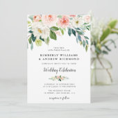 Elegant script blush roze bruiloft kaart (Staand voorkant)