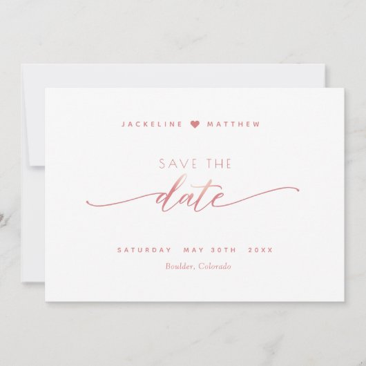 Elegant script, blush roze, eenvoudige bruiloft save the date (Voorkant)