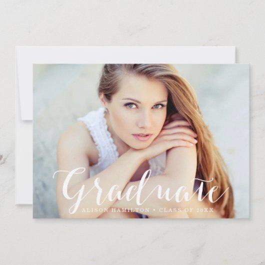 Elegant Script Blush Roze Foto Afstuderen Aankondiging (Voorkant)