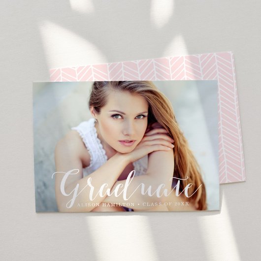 Elegant Script Blush Roze Foto Afstuderen Aankondiging