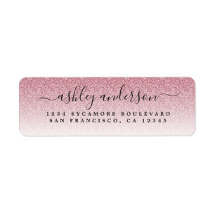 Elegant Script Blush roze Glitter Return Address Etiket