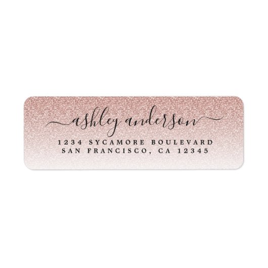 Elegant Script Blush roze Glitter Return Address Etiket (Voorkant)