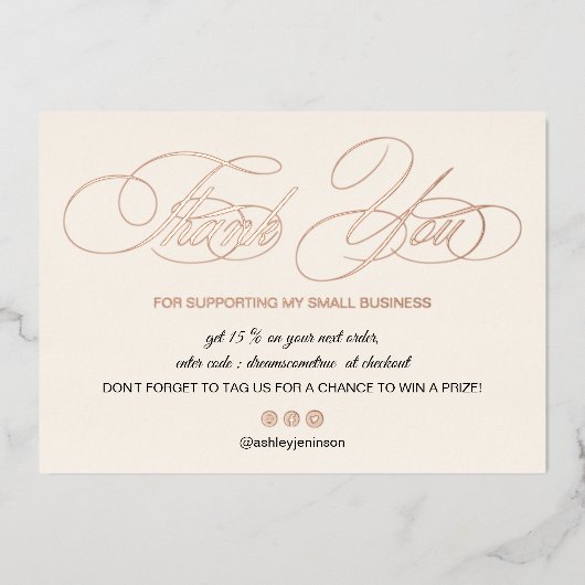 Elegant script blush roze logo order bedankt folie uitnodiging (Voorkant)