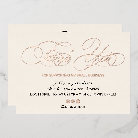 Elegant script blush roze logo order bedankt folie uitnodiging (Voorkant / Achterkant)