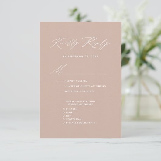Elegant Script Blush Roze Minimalistische Bruiloft Informatiekaartje (Staand voorkant)