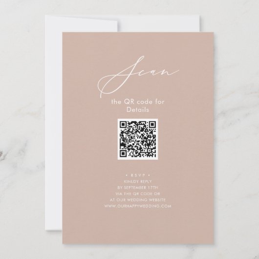 Elegant Script Blush Roze Repetitie Diner QR Kaart (Achterkant)