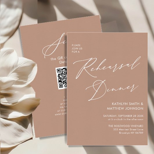 Elegant Script Blush Roze Repetitie Diner QR Kaart