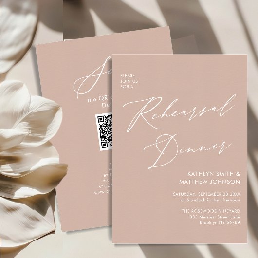 Elegant Script Blush Roze Repetitie Diner QR Kaart